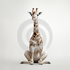 Minimalist Giraffe Sitting Down Against White Background