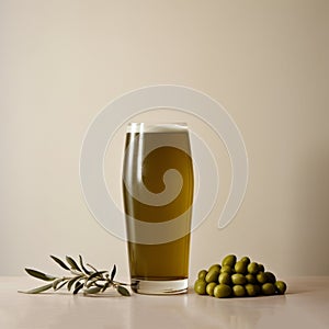 Minimalist Glass Of Ale With Olives: Japanese-inspired Duckcore Art photo