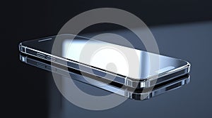 Minimalist glass smartphone on a reflective surface
