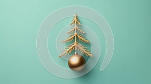 Minimalist Gold Christmas Tree On Teal Background photo