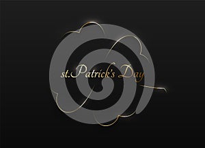 Minimalist golden soft 3D clover leaf thin line shape abstract frame design. st Patrick`s Day gold text. Luxury minimal holiday