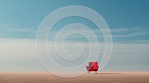 Minimalist Graphic Design: A Red Chair In The Desert