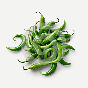 Minimalist Green Chile Peppers On White Background With Hidden Details