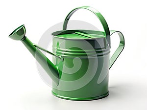 Minimalist Green Watering Can in a Simple Garden Setting A ThreeQuarter View Stock Photo for Outdoor and Gardening photo
