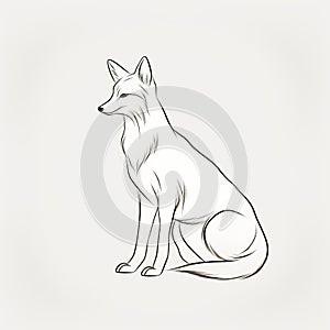 Minimalist Grey Fox Illustration In Sepia Tone - Caninecore Persian Miniature Art