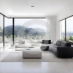 Minimalist Grey Mockup with Glass Elements for Contemporary Living Room Interior Design