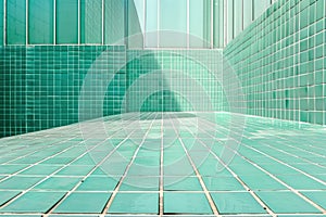 Minimalist grid patterns in light blue and green, representing structure and order