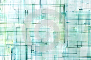 Minimalist grid patterns in light blue and green, representing structure and order