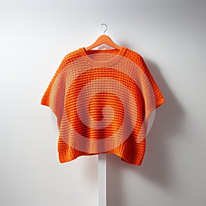 Minimalist Grids: Orange Knit Sweater On White Hanger