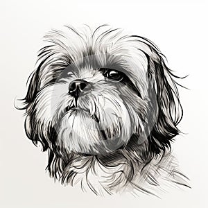 Minimalist Hand-drawn Shih Tzu Portrait With Strong Lines