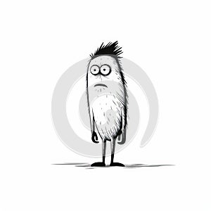 Minimalist Hand-drawn Ugly Monster Cartoon In Monochromatic Style