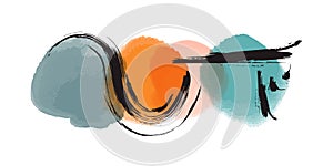 minimalist hand painted Abstract art watercolor circle element orange blue black ink brush stroke , vector design