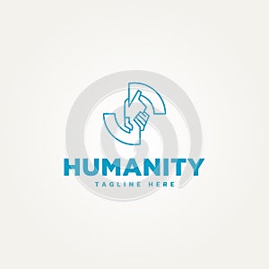 Minimalist helping hand care line art icon logo template vector illustration design. simple humanity, charity, people care logo