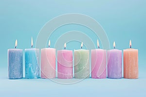 Minimalist home decor aesthetic colored candles mockup for stylish interior design