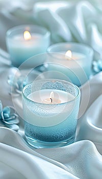 Minimalist home decor with aesthetic colored candles for a stylish and cozy interior design