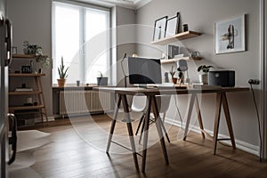 a minimalist home office with a clean, uncluttered workspace and sleek furniture