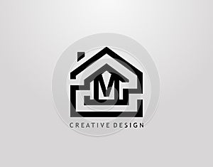 Minimalist House M Letter Logo. Real Estate Architecture Construction Logo