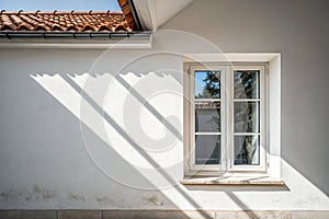Minimalist house window shadow on white wall