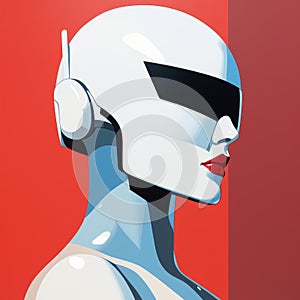 Minimalist Humanoid Robot Soldier Painting In Patrick Nagel Style photo