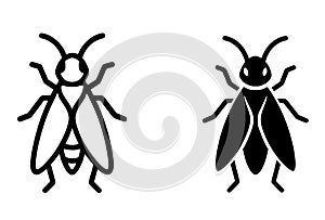 Minimalist Icon, Fly Vector, black and white, outline and silhouette versions