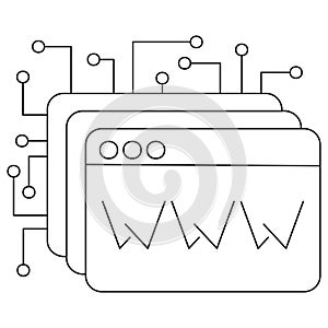 Minimalist icon of multiple web browser windows with a WWW symbol