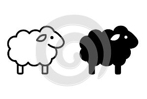 Minimalist Icon, Sheep Vector, black and white, outline and silhouette versions