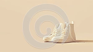 Minimalist illustration of beige sneakers, casting a soft shadow on a clean, light backdrop, embodying simplicity and