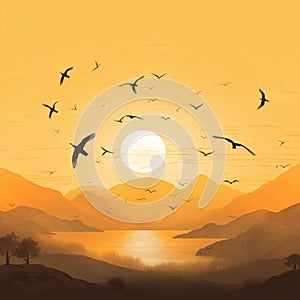 Minimalist illustration of birds in flight