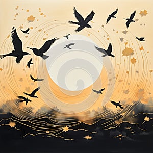 Minimalist illustration of birds in flight