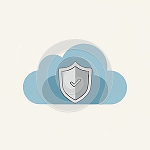 Cloud Security Icon with Shield and Checkmark for Data Protection and Online Safety