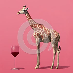 Minimalist Illustration Of Giraffe And Wine Glass