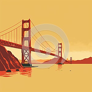 Minimalist Illustration Of Golden Gate Bridge In Red And Black