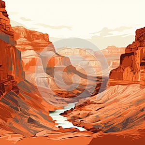 Minimalist Illustration Of Grand Canyon Wall In Soft Tonal Colors