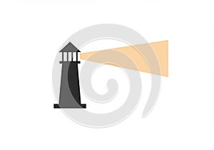 A minimalist illustration of a lighthouse. The lighthouse is depicted in solid black with a
