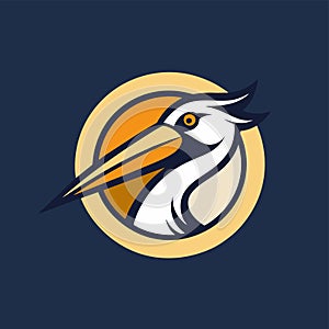 A minimalist illustration of a pelican with a long beak enclosed within a circle, Pelican Simple Logo, minimalist simple modern