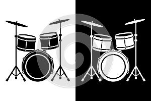 Drum Set Silhouette on Black and White