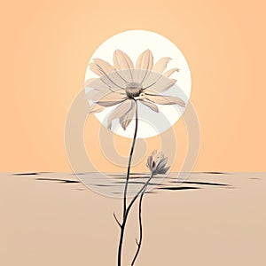 Minimalist Illustration Of Two Flowers At Sunset On Water