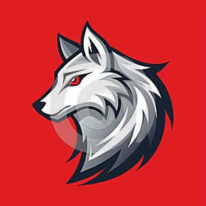 Minimalist illustration of a wolfs profile with red eyes against a red backdrop