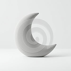 A simple gray crescent moon pillow against a white background isolated on white background