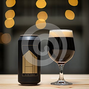 Minimalist Imperial Stout Art: House Black Beer And Glass On Table
