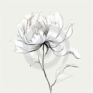 Minimalist Ink Painting: Elegant White Peony Drawing Vector