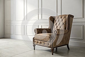 Armchair on empty white wall background