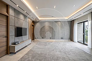 Empty modern interior with grey wall
