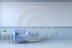 Minimalist interior design,light blue sofa with white flooring