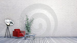 Minimalist interior with empty white brick wall 3D