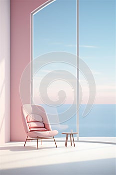 Minimalist interior, featuring stylish pink chair