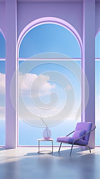Minimalist interior, featuring stylish purple chair