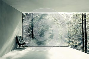 Minimalist Interior With Forest View Window