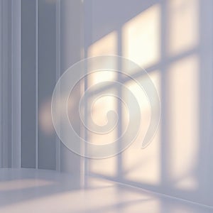 Minimalist Interior with Soft Sunlight and Window Shadow Patterns image photo