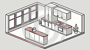 Minimalist Isometric Kitchen Design Line Art, vector design Generative AI